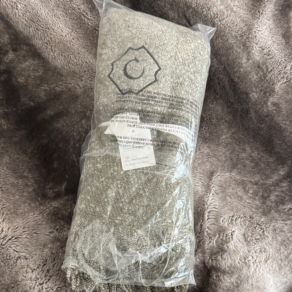 BNWT! Pottery Barn Heathered Boucle Throw in Green monogrammed with “C”